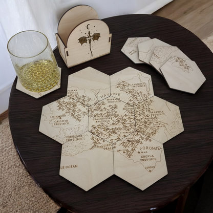 🦅 Enchanting "Fourth Wing" Hexagonal Coaster Set – Map Puzzle (12 Pieces) 🌟